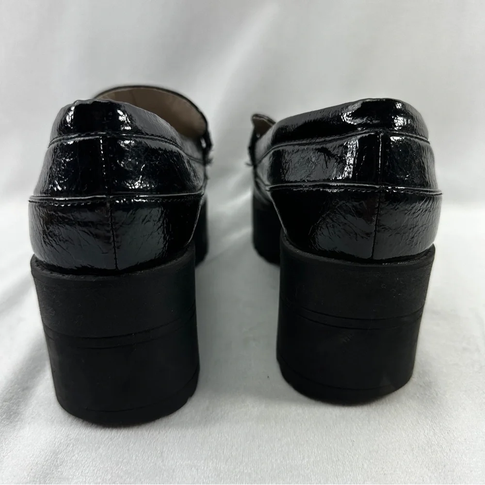 Gianni Bini Loafers Patent Leather Platform Lug Soles Black 8 Business Work